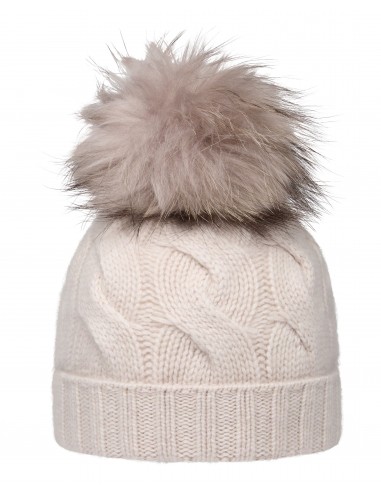 Unisex Chunky Cable Cashmere Hat With Pom Frost White Profitez des Offres !