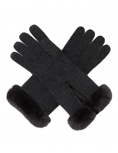 Women's Fur Trim Cashmere Gloves Dark Charcoal Grey la colonne vertébrale