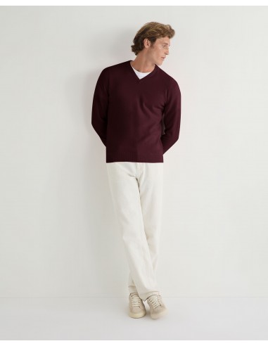 Men's Burlington V Neck Cashmere Jumper Claret Red de pas cher