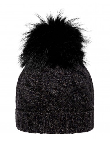 Unisex Chunky Cable Cashmere Hat With Pom Granite Grey la livraison gratuite