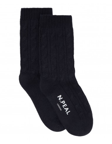 Women's Cable Cashmere House Socks Navy Blue en ligne