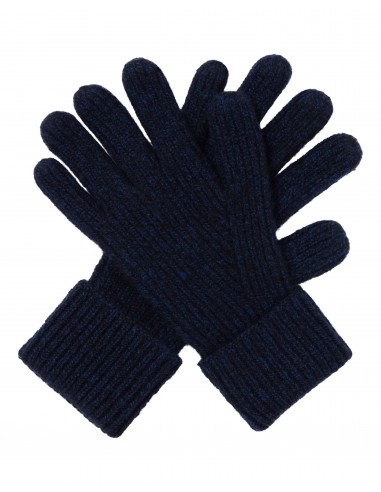 Men's Ribbed Cashmere Gloves Navy Blue Melange Profitez des Offres !