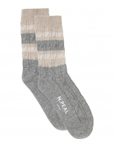 Men's Stripe Cable Cashmere Socks Frost White la livraison gratuite