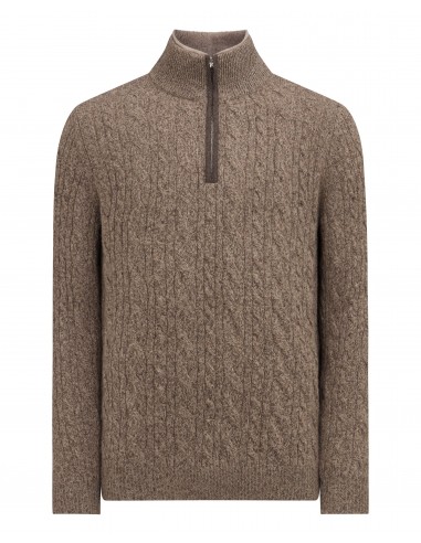 Men's Fur Trim Half Zip Cashmere Jumper Heather Hazel Brown En savoir plus