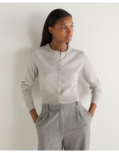 Women's Ivy Cropped Cashmere Cardigan With Lurex Sand Brown Sparkle Les magasins à Paris