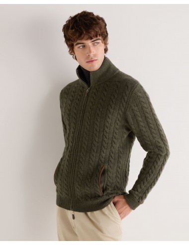 Men's Richmond Cable Cashmere Cardigan Moss Green Comment ça marche