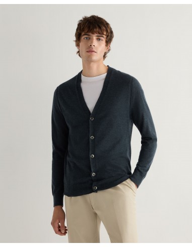 Men's Curzon Fine Gauge Cashmere Cardigan Azurine Blue meilleur choix