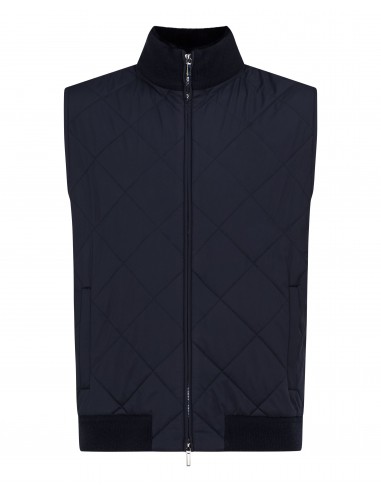 Men's Diamond Fur Trim Cashmere Gilet Navy Blue pas chere