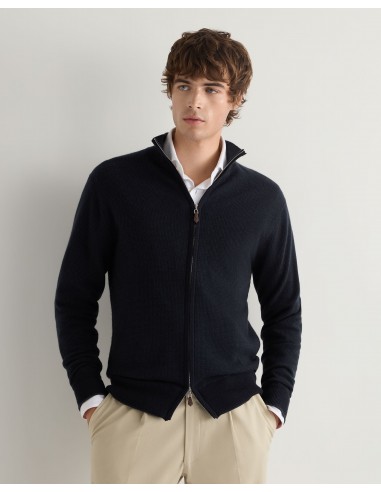 Men's Knightsbridge Birdseye Full Zip Cashmere Jumper Navy Blue livraison et retour toujours gratuits