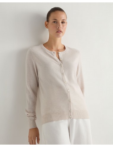 Women's Olivia Round Neck Cashmere Cardigan Frost White en linge