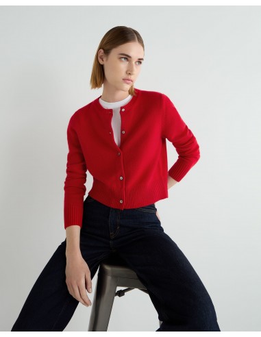 Women's Chunky Crop Cashmere Cardigan Riding Red store