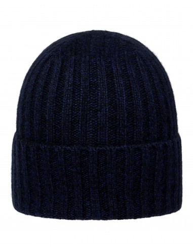 Unisex Chunky Ribbed Cashmere Hat Navy Blue Melange en linge