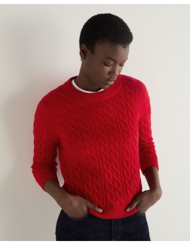 Women's Emilia Cable Round Neck Cashmere Jumper Riding Red en stock