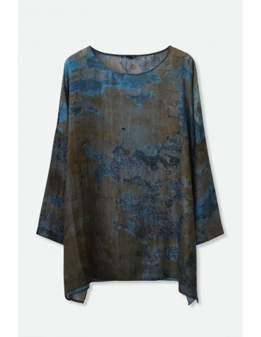 SAMIRA ONE-SIZE TUNIC IN  LIGHTWEIGHT PRINTED SILK VOILE BLUE PAINT pas cheres