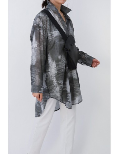 ZURI ONE-SIZE LAYERED TUNIC SHIRT IN ITALIAN COTTON VOILE GREY STORM Par le système avancé 